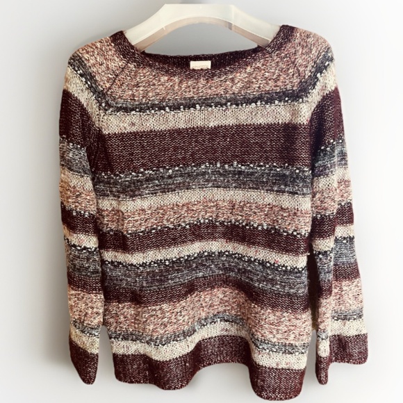 Chico’s Cozy Striped 3/4 Sleeves Multicolor Soft Fall Brown  Sequins Sweater 0 - Picture 1 of 10